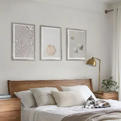 Set of 3 framed wall art prints with light boho sand textures