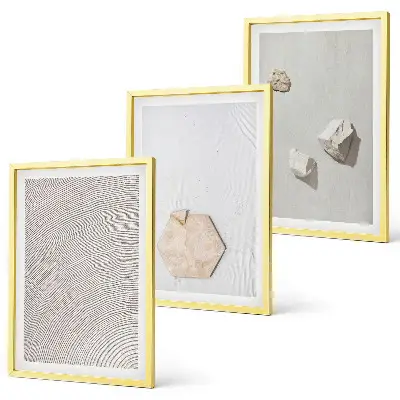 Set of 3 framed wall art prints with light boho sand textures
