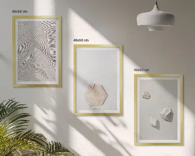 Set of 3 framed wall art prints with light boho sand textures