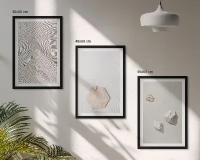 Set of 3 framed wall art prints with light boho sand textures