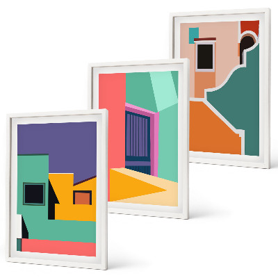 Wall art set Colorful illustrations of the city