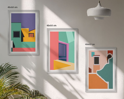 Wall art set Colorful illustrations of the city