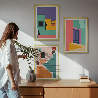 Wall art set Colorful illustrations of the city