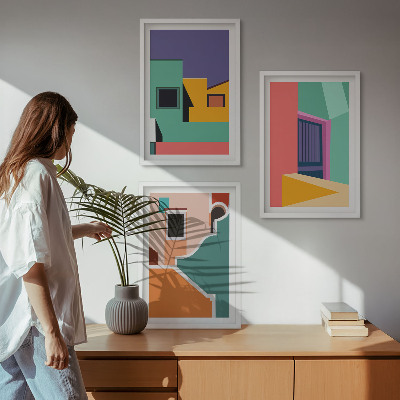 Wall art set Colorful illustrations of the city
