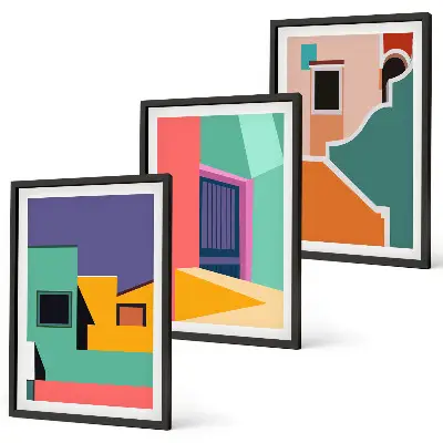 Wall art set colorful city illustrations