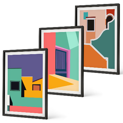 Wall art set Colorful illustrations of the city