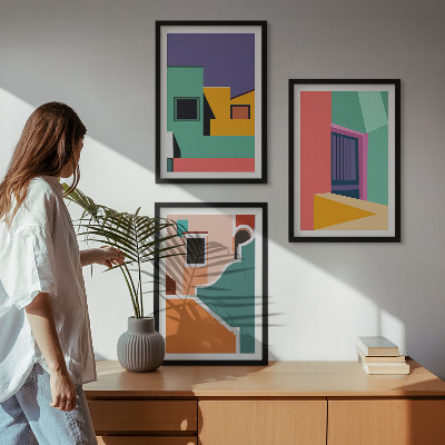 Wall art set Colorful illustrations of the city