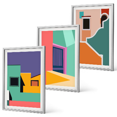 Wall art set Colorful illustrations of the city