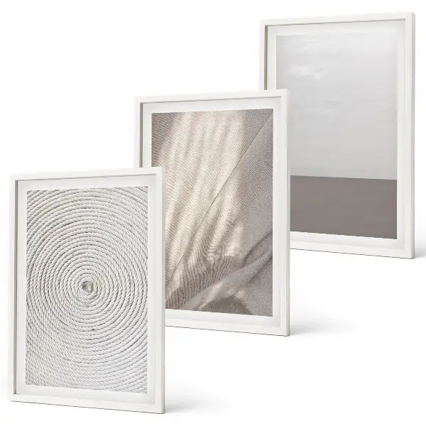 Set of 3 framed wall art pieces with natural boho textures