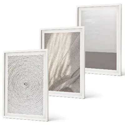 Set of 3 framed wall art pieces with natural boho textures