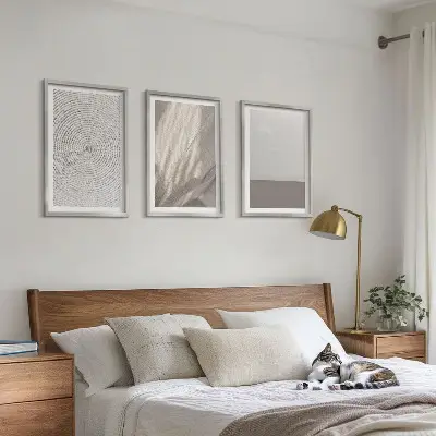 Set of 3 framed wall art pieces with natural boho textures