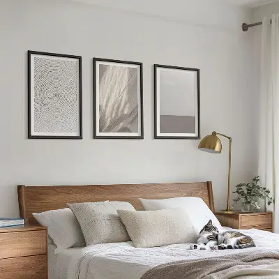 Set of 3 framed wall art pieces with natural boho textures