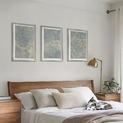Three-piece decorative wall art green marble stone print