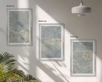 Three-piece decorative wall art green marble stone print