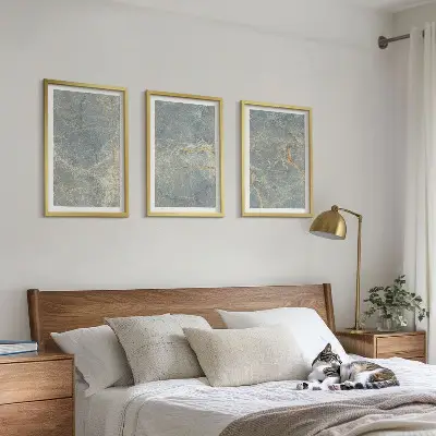 Three-piece decorative wall art green marble stone print