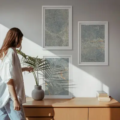 Three-piece decorative wall art green marble stone print