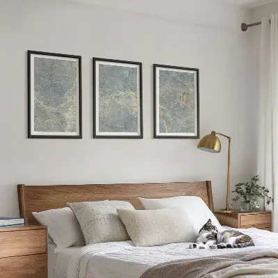 Three-piece decorative wall art green marble stone print