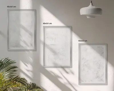 Set of 3 framed wall art pieces with a minimalist white spots background