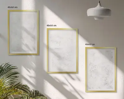 Set of 3 framed wall art pieces with a minimalist white spots background
