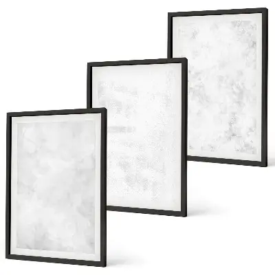 Set of 3 framed wall art pieces with a minimalist white spots background