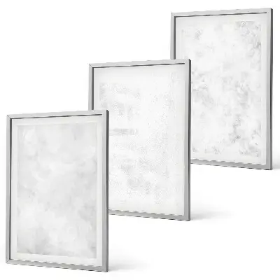 Set of 3 framed wall art pieces with a minimalist white spots background