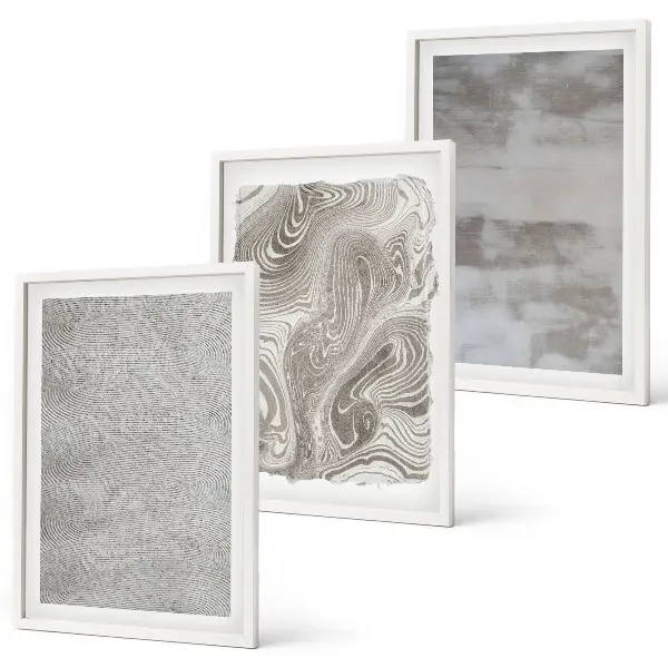 Three-piece wall art set with industrial abstract patterns