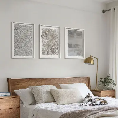 Three-piece wall art set with industrial abstract patterns