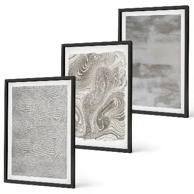 Three-piece wall art set with industrial abstract patterns