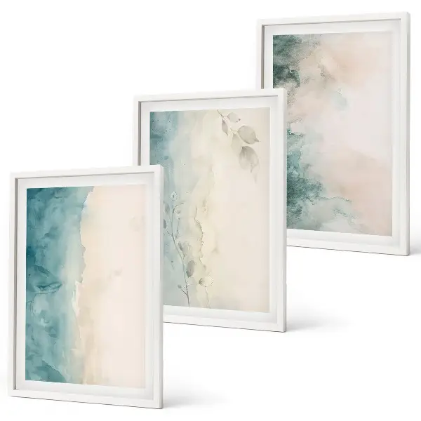Watercolor minimalist canvas wall art set of 3 framed pieces