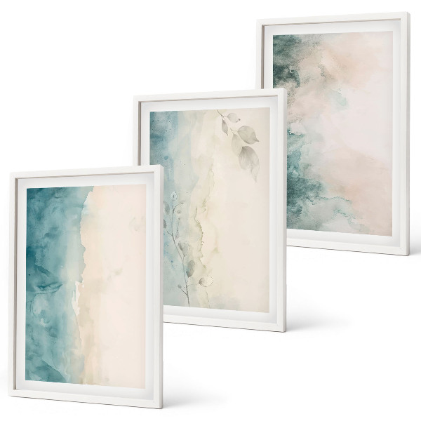 Set of 3 framed wall art pieces Watercolor canvas minimalism