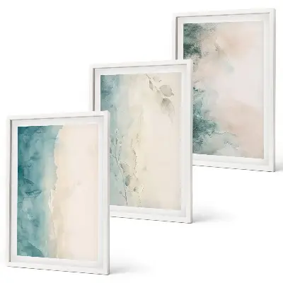 Watercolor minimalist canvas wall art set of 3 framed pieces