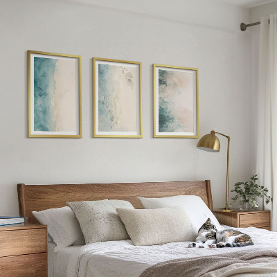 Set of 3 framed wall art pieces Watercolor canvas minimalism