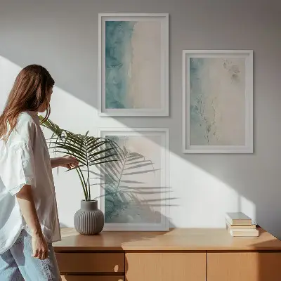 Watercolor minimalist canvas wall art set of 3 framed pieces