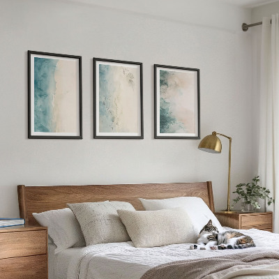Set of 3 framed wall art pieces Watercolor canvas minimalism