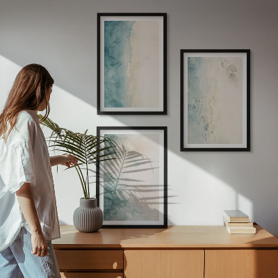 Set of 3 framed wall art pieces Watercolor canvas minimalism