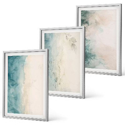 Set of 3 framed wall art pieces Watercolor canvas minimalism