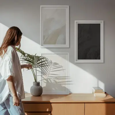 Set of 3 framed wall art pieces minimalist structures in shades