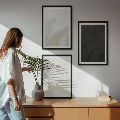 Set of 3 framed wall art pieces minimalist structures in shades
