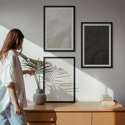 Set of 3 framed wall art pieces Structures shades minimalism