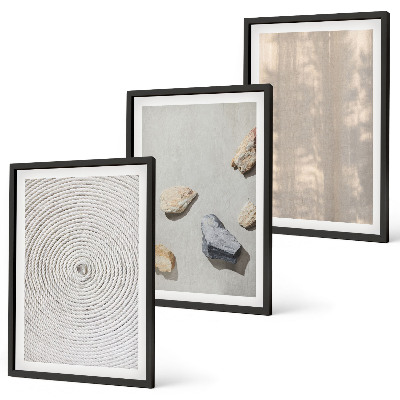 Set of 3 framed wall art pieces Boho natural textures structures