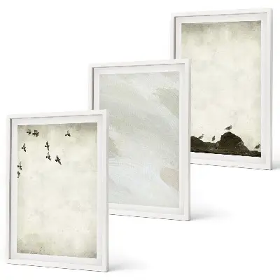 Three-piece brush stroke wall art birds and rocks decorative set