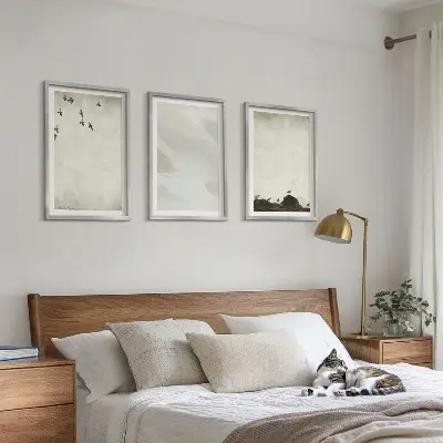Three-piece brush stroke wall art birds and rocks decorative set