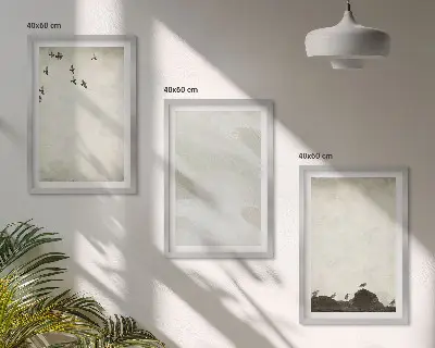 Three-piece brush stroke wall art birds and rocks decorative set
