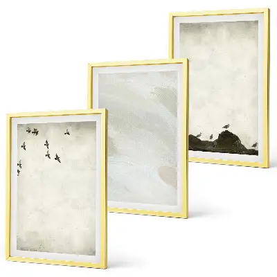 Three-piece brush stroke wall art birds and rocks decorative set