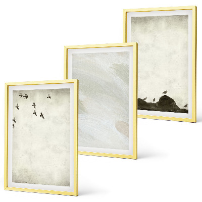 Three-piece wall art piece Birds rocks brush strokes decorations