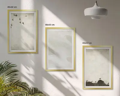 Three-piece brush stroke wall art birds and rocks decorative set