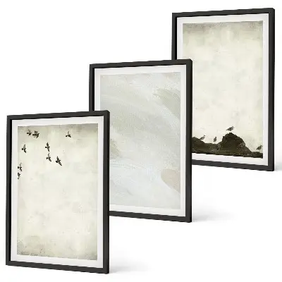 Three-piece brush stroke wall art birds and rocks decorative set