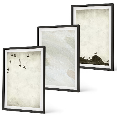 Three-piece wall art piece Birds rocks brush strokes decorations