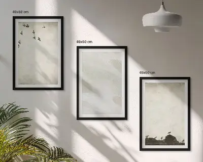Three-piece brush stroke wall art birds and rocks decorative set
