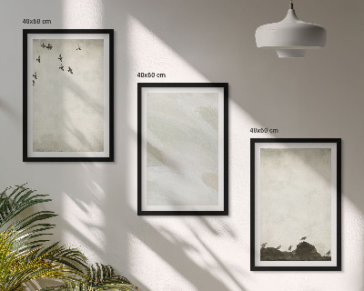 Three-piece wall art piece Birds rocks brush strokes decorations